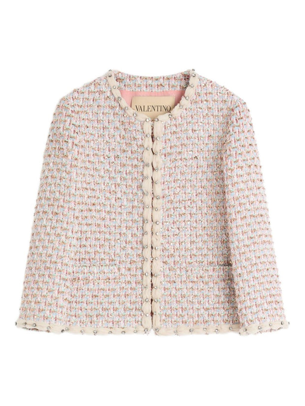 Valentino Embroidered Ribbon Tweed Short Jacket