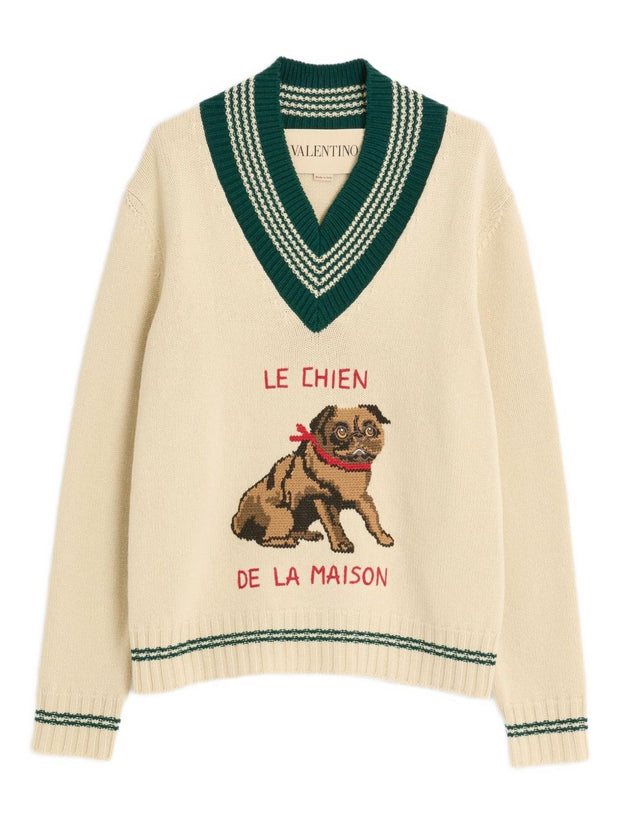 Valentino Le Chien De La Maison Wool Sweater - White
