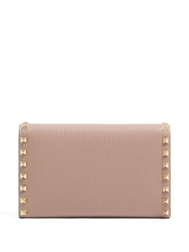 Valentino Garavani Rockstud Leather Wallet On Chain - Powder