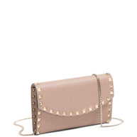 Valentino Garavani Rockstud Leather Wallet On Chain - Powder