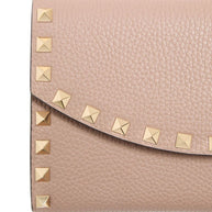 Valentino Garavani Rockstud Leather Wallet On Chain - Powder