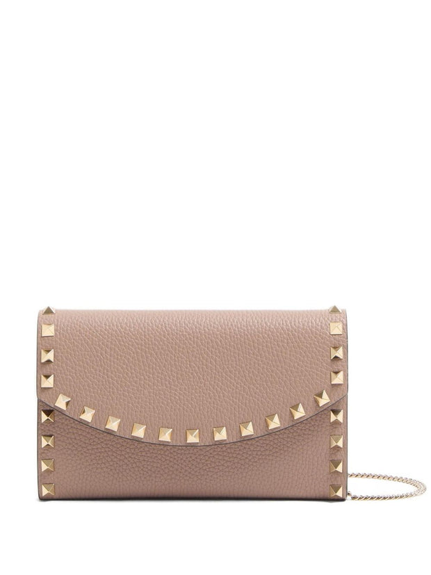 Valentino Garavani Rockstud Chain Wallet In Garnet Calfskin
