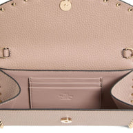 Valentino Garavani Rockstud Leather Wallet On Chain - Powder
