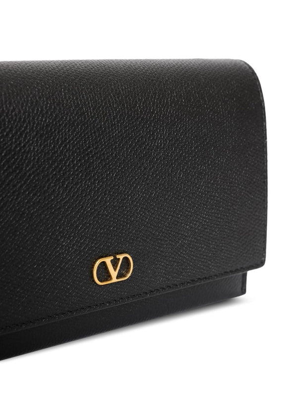 Valentino Garavani VLogo Signature Leather Wallet On Chain - Black