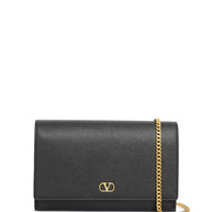 Valentino Garavani VLogo Signature Leather Wallet On Chain - Black