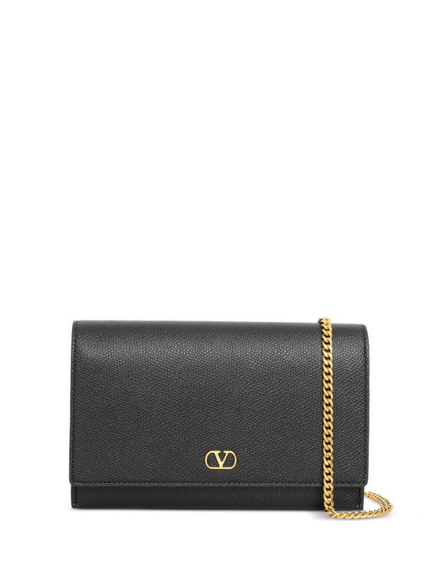 Valentino Garavani VLogo Signature Leather Wallet On Chain - Black