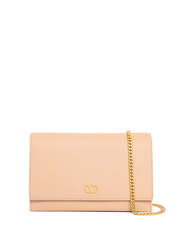 Valentino Garavani VLogo Signature Leather Wallet On Chain - Powder
