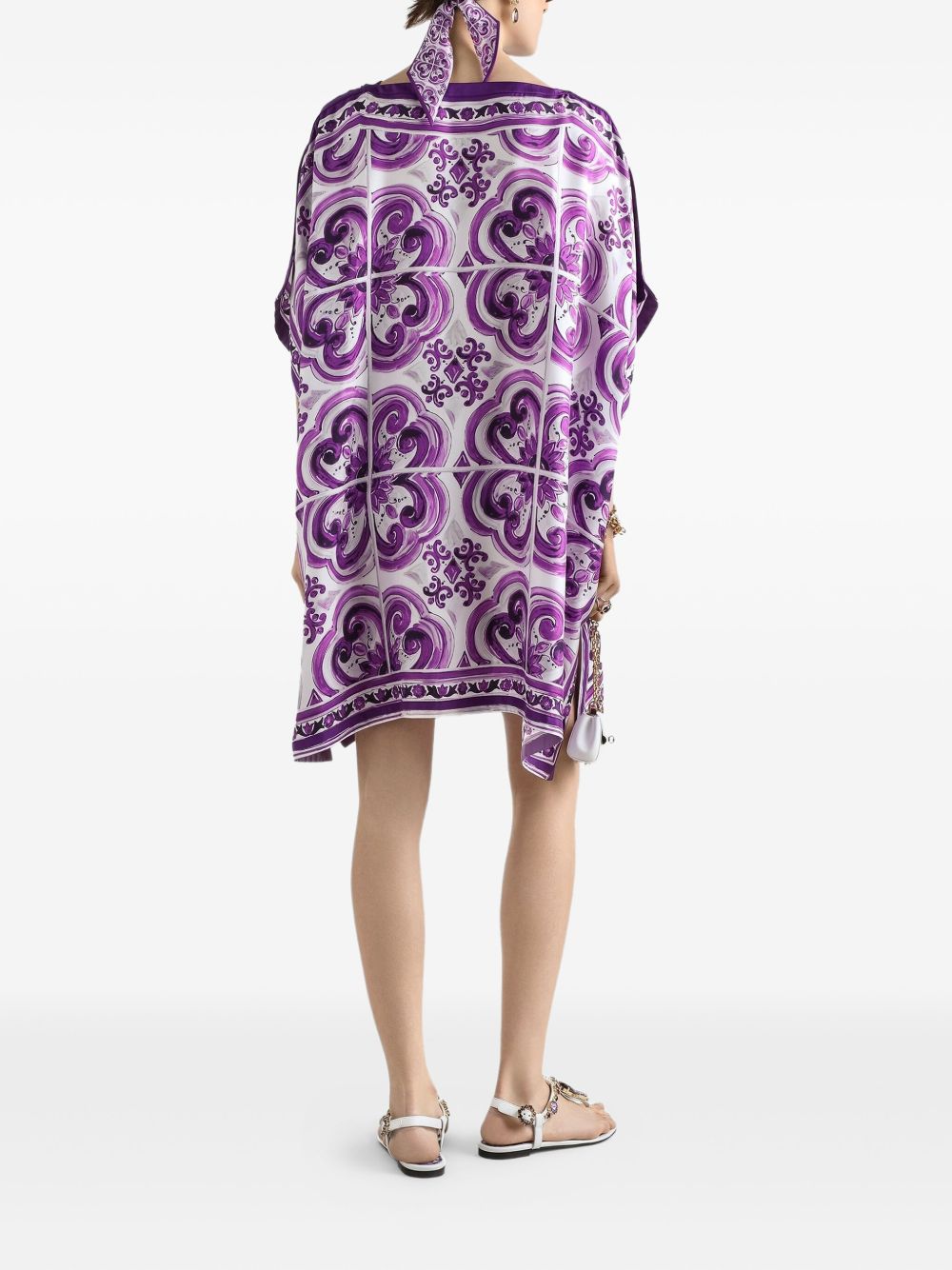 Dolce & Gabbana Maiolica Print Silk Kaftan Purple