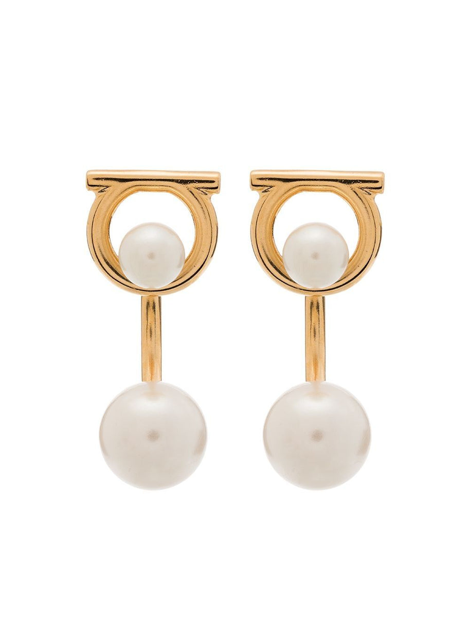 Ferragamo Gancini Earrings With Pearls Golden