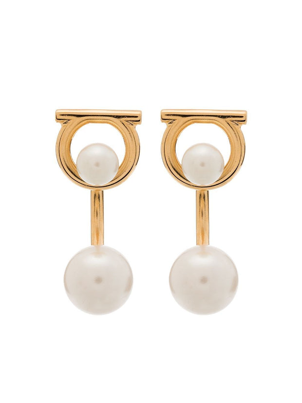 Ferragamo Gancini Earrings With Pearls Golden