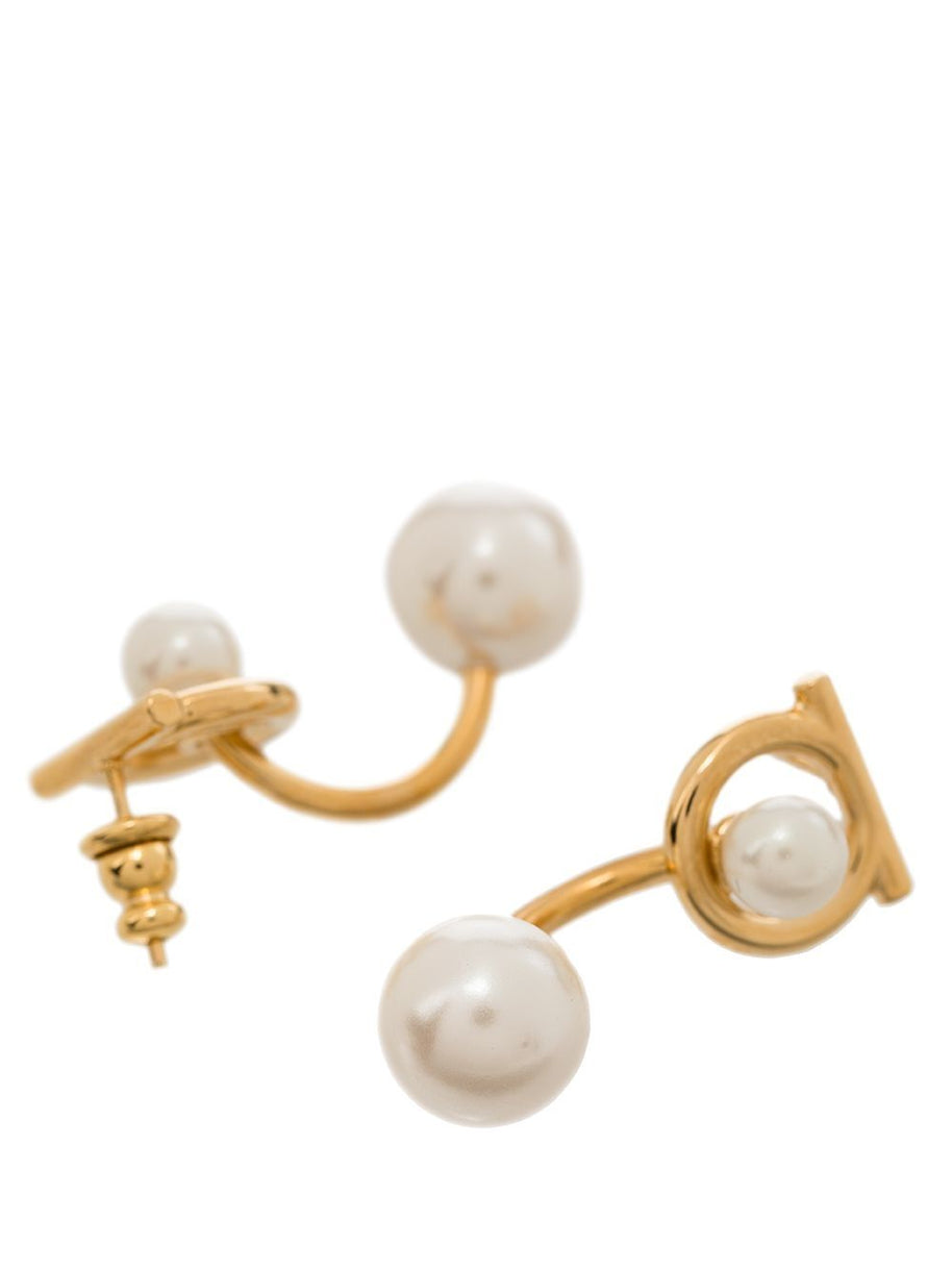 Ferragamo Gancini Earrings With Pearls Golden