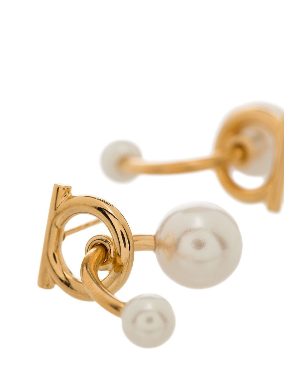 Ferragamo Gancini Earrings With Pearls Golden