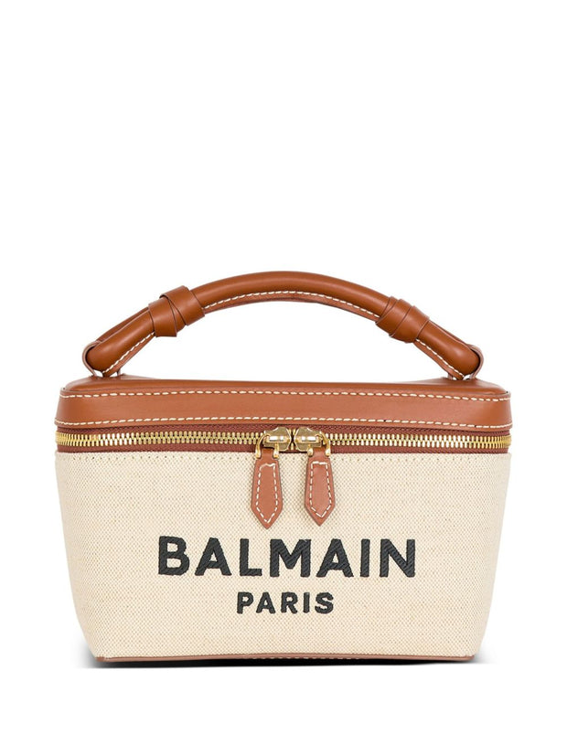 Balmain B-Army Canvas Vanity Case - Leather Brown