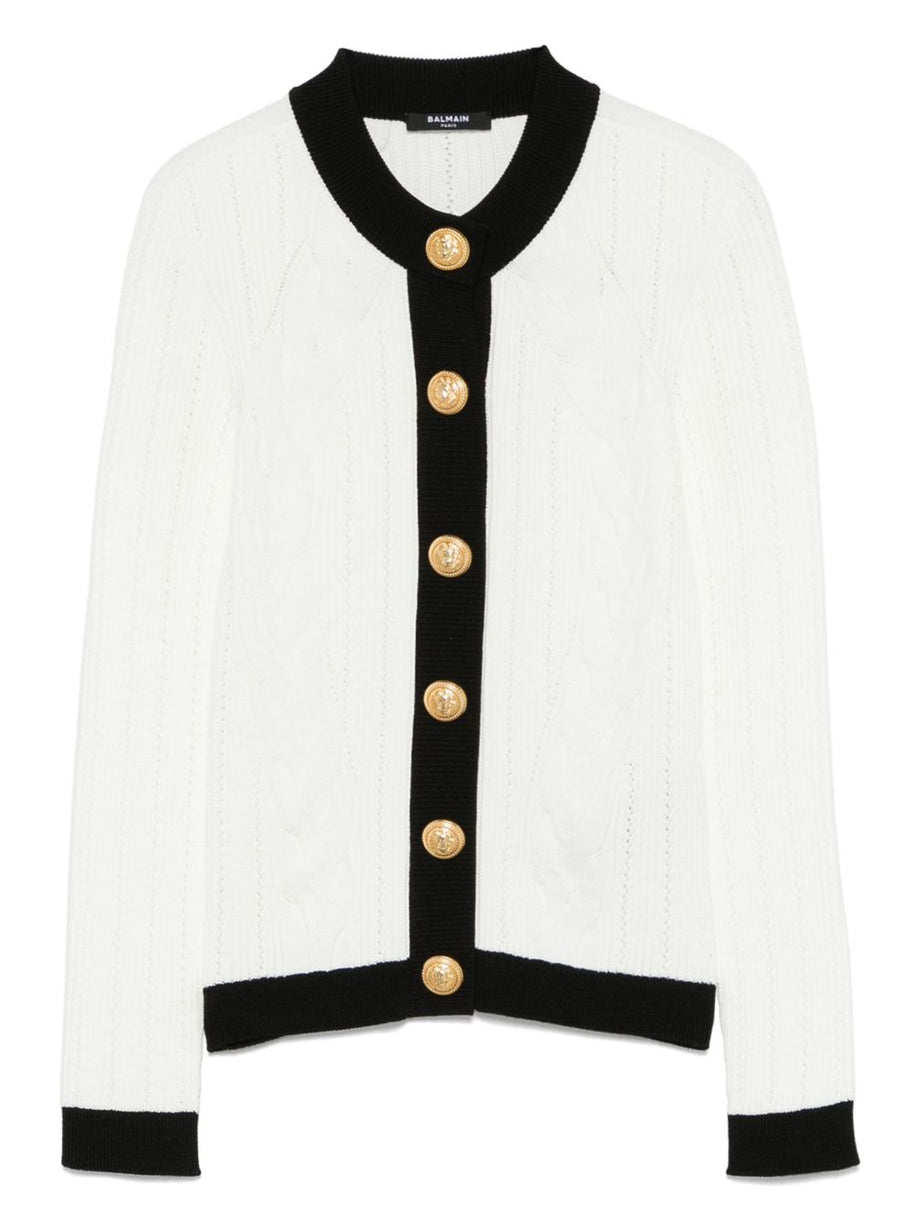Balmain Knitted Crewneck Cardigan - White
