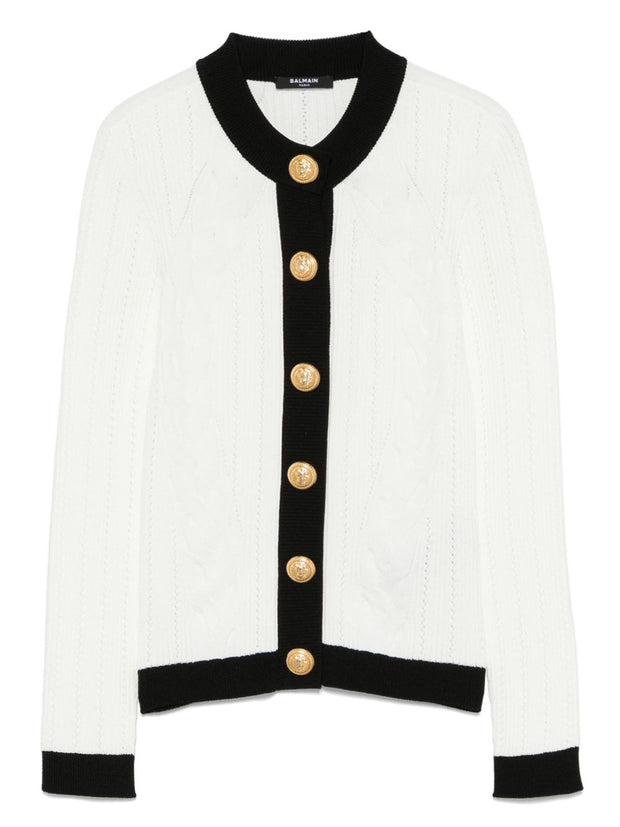 Balmain Knitted Crewneck Cardigan - White