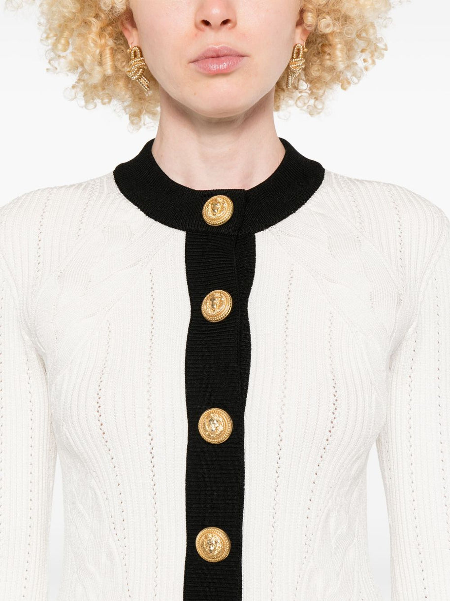Balmain Knitted Crewneck Cardigan - White