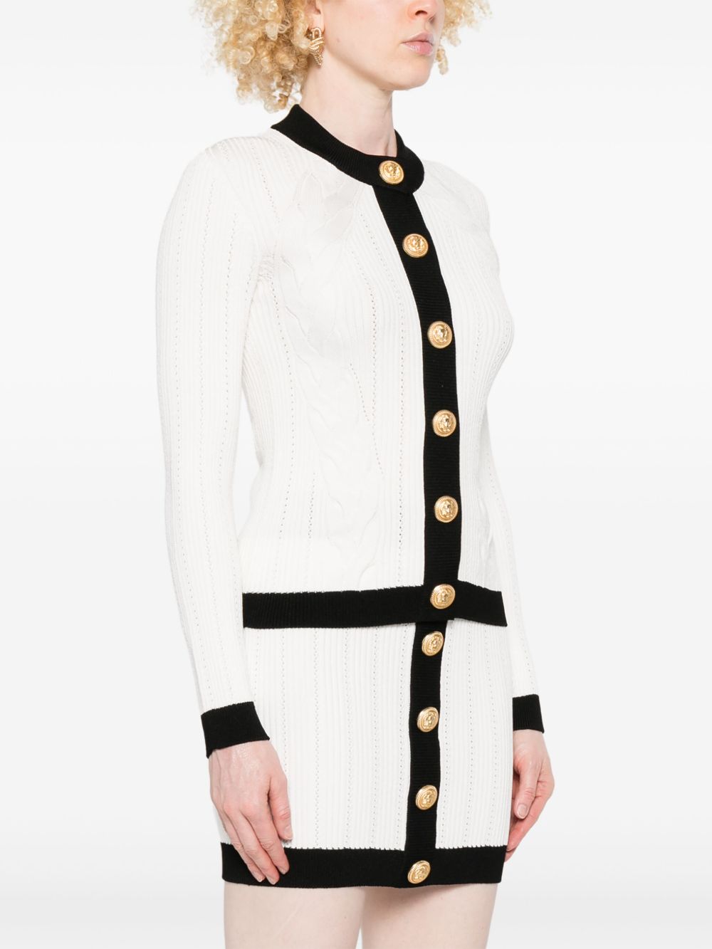 Balmain Knitted Crewneck Cardigan - White