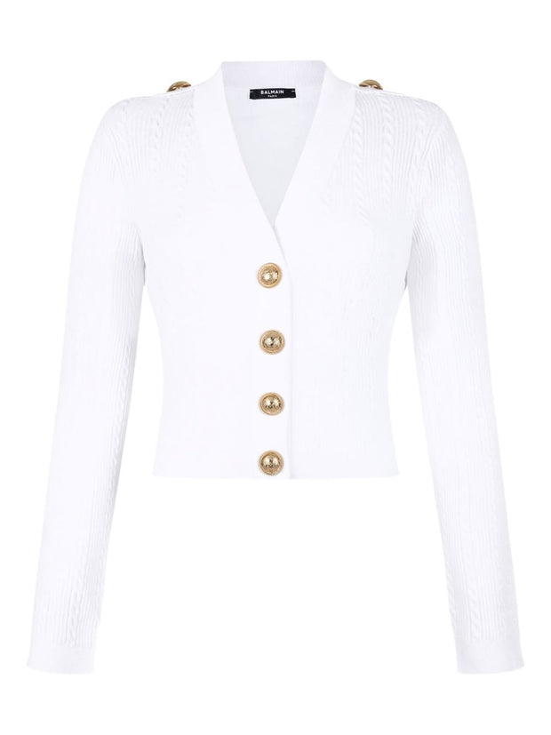 Balmain V-necked Cardigan - White