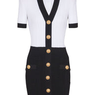 Balmain V-necked Knitted Mini Dress - Black