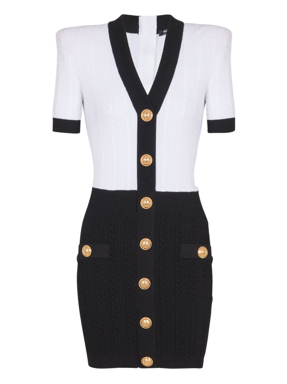Balmain V-necked Knitted Mini Dress - Black