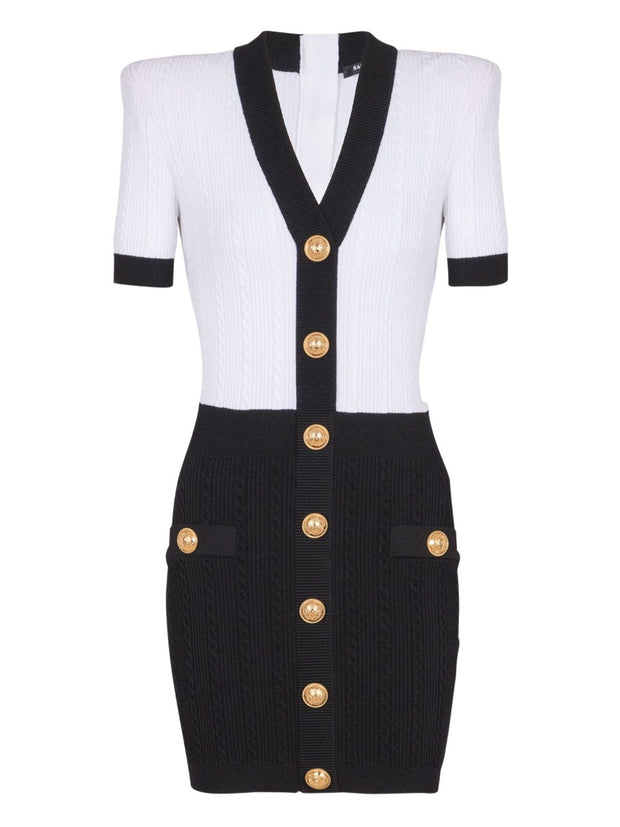 Balmain V-necked Knitted Mini Dress - Black