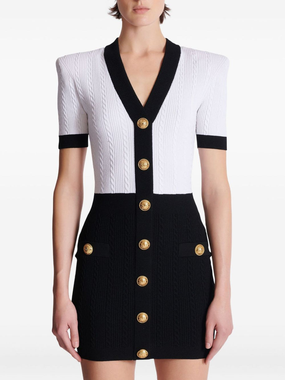 Balmain V-necked Knitted Mini Dress - Black