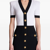 Balmain V-necked Knitted Mini Dress - Black