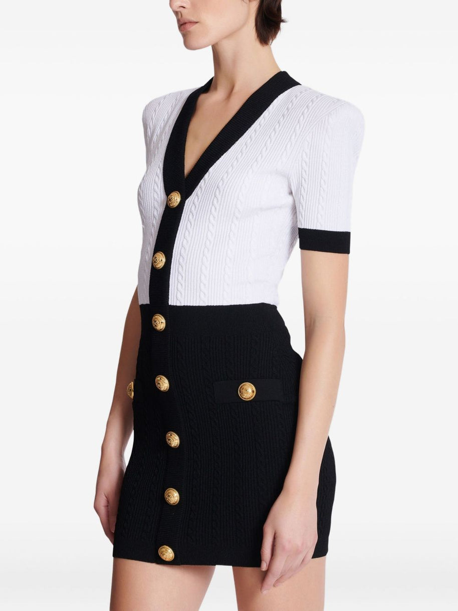 Balmain V-necked Knitted Mini Dress - Black