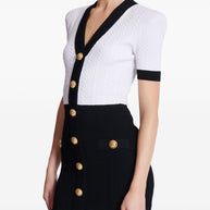 Balmain V-necked Knitted Mini Dress - Black