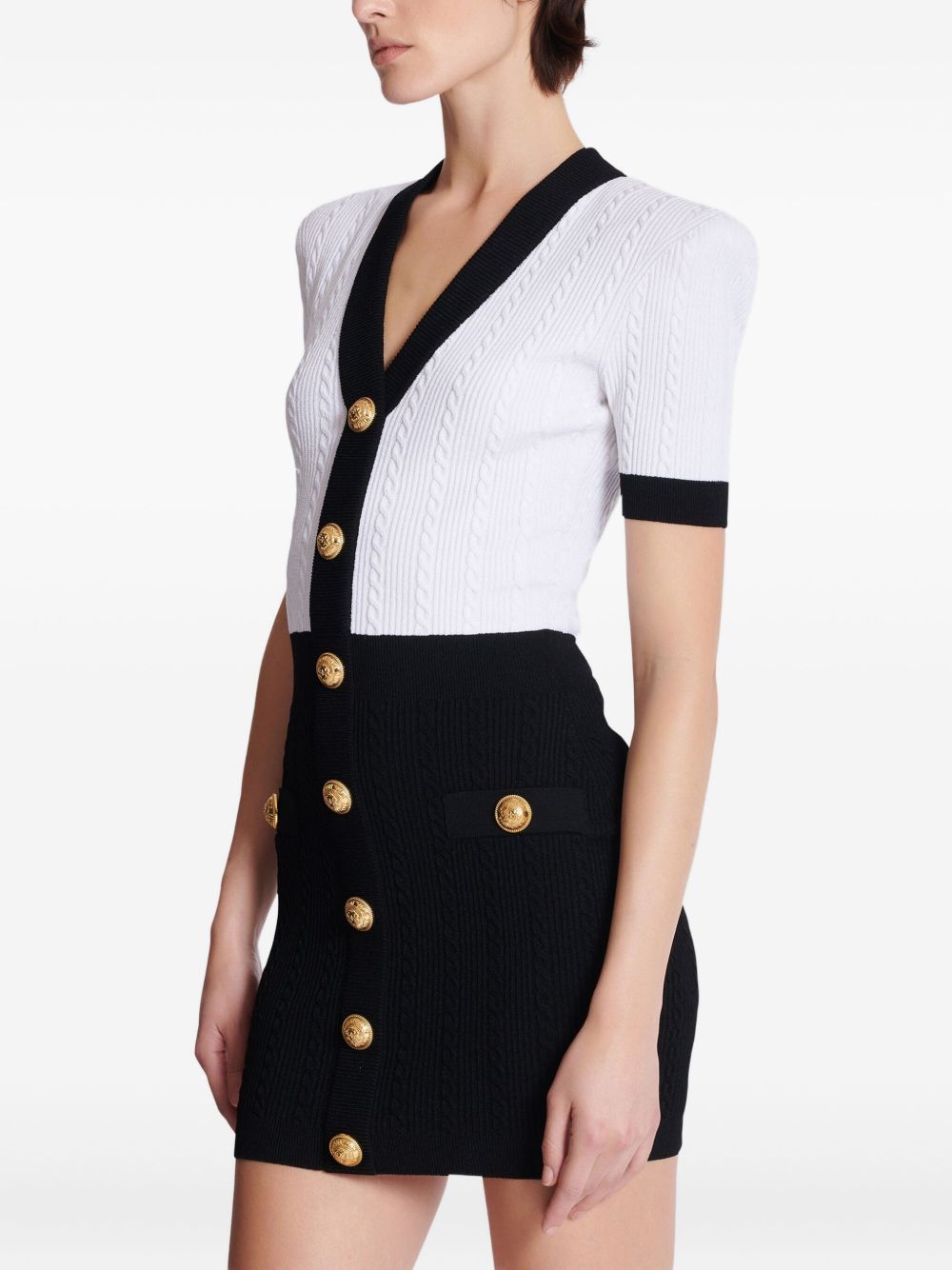 Balmain V-necked Knitted Mini Dress - Black