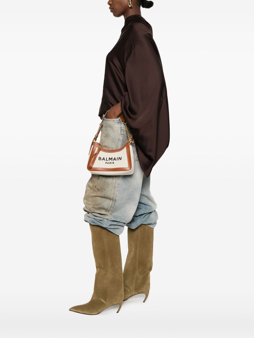 Balmain B-Army Canvas Shoulder Bag - Leather Brown