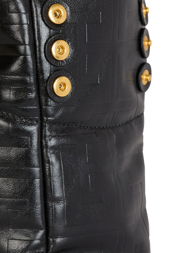 Balmain 1945 Soft PB-monogrammed Crinkled Small Leather Tote Bag