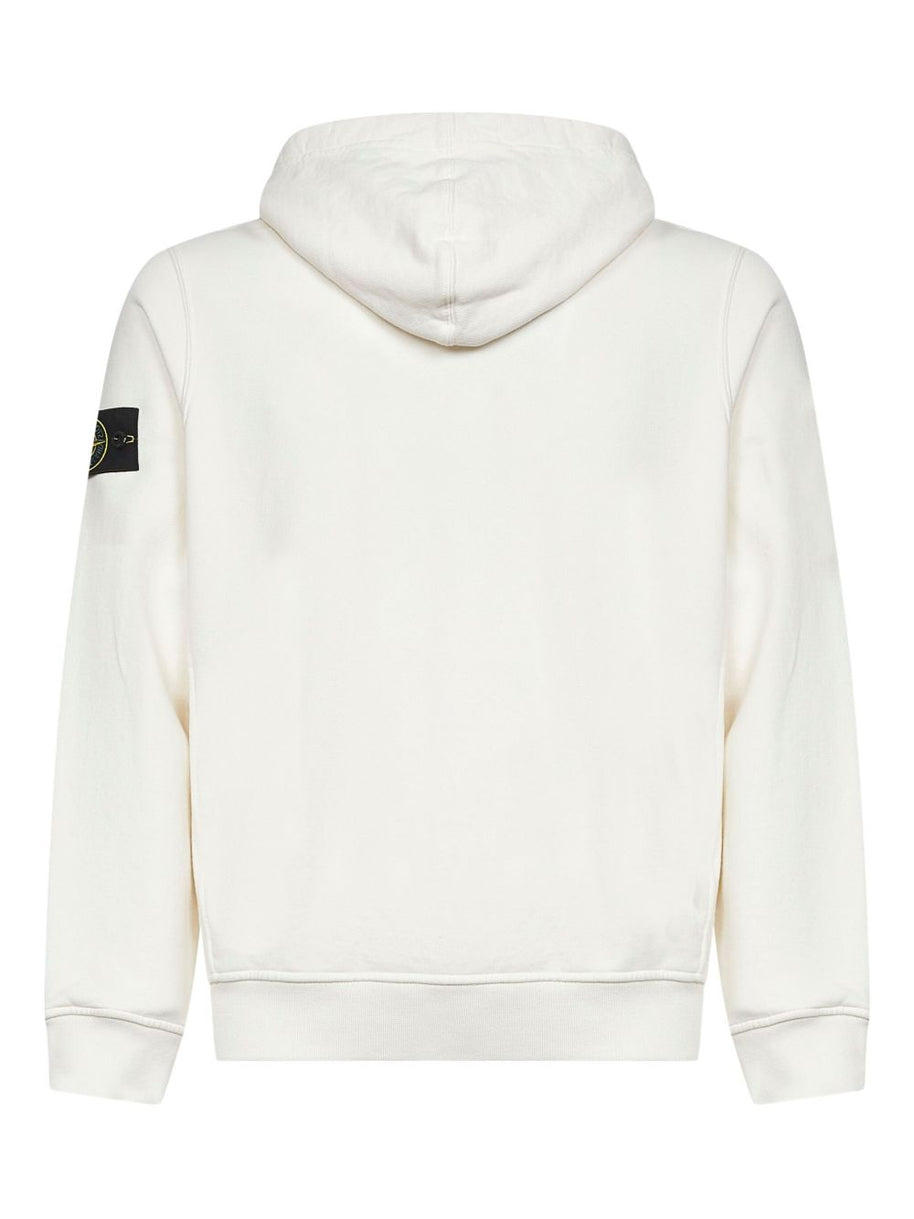 Stone Island Logo Cotton Hoodie - Ivory