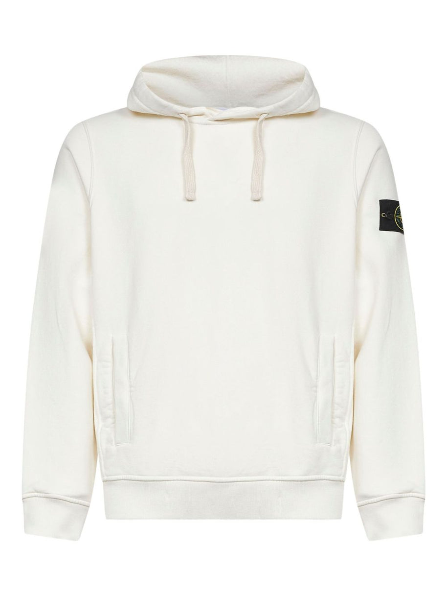 Stone Island Logo Cotton Hoodie - Ivory