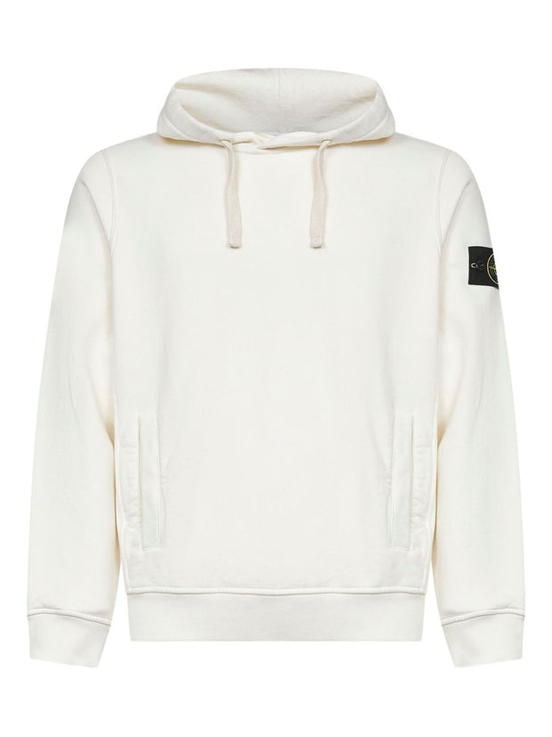 Stone Island Logo Cotton Hoodie - Ivory