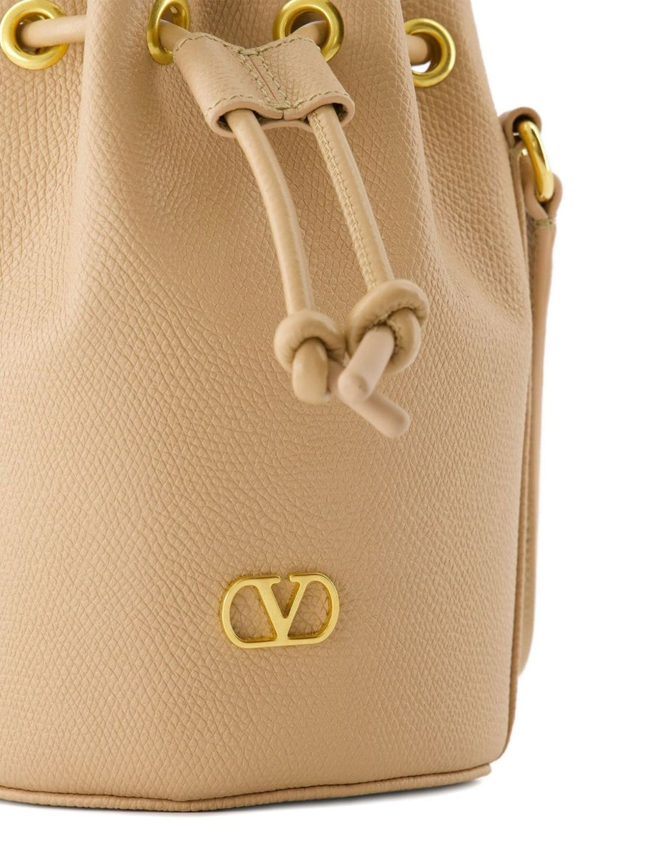 Valentino Garavani VLogo Signature Mini Leather Bucket Bag - Powder