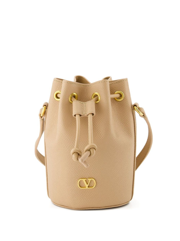 Valentino Garavani VLogo Signature Mini Leather Bucket Bag - Powder