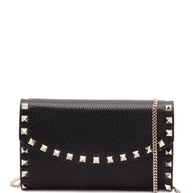 Valentino Garavani Rockstud Leather Wallet On Chain - Black