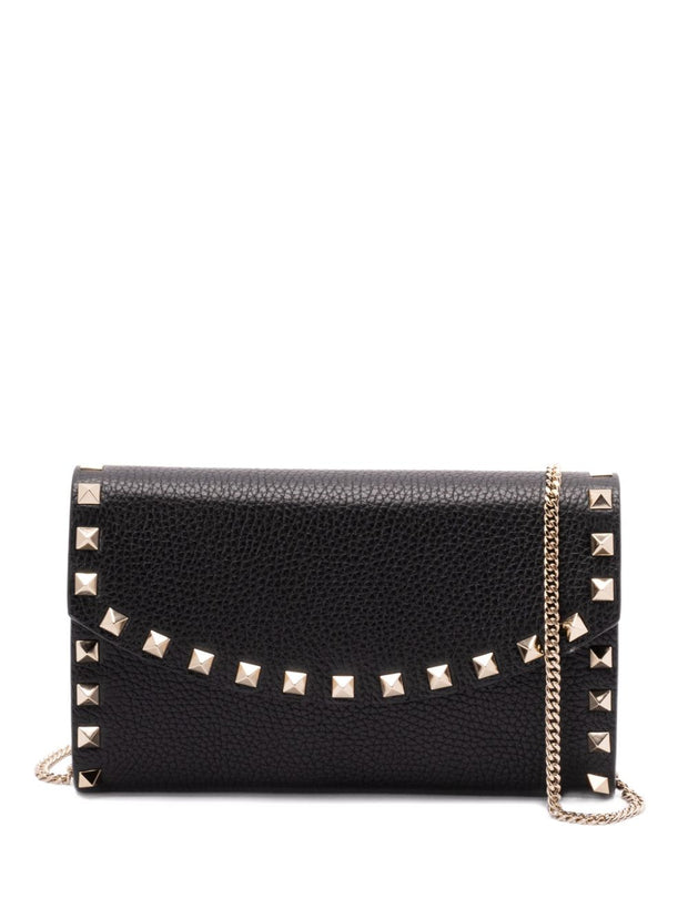Valentino Garavani Rockstud Leather Wallet On Chain - Black