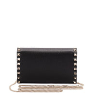 Valentino Garavani Rockstud Leather Wallet On Chain - Black