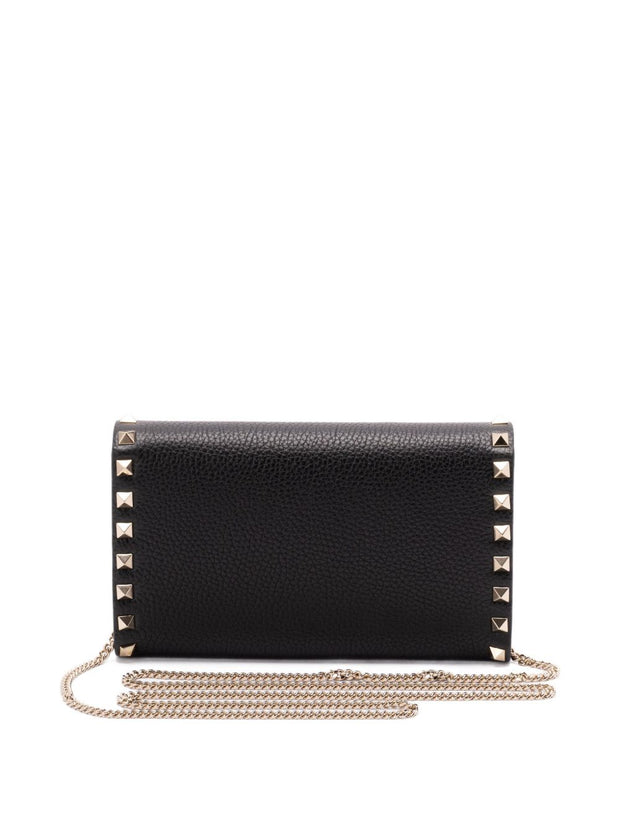 Valentino Garavani Rockstud Leather Wallet On Chain - Black