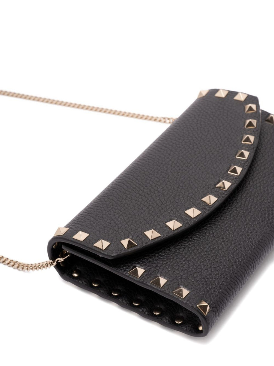 Valentino Garavani Rockstud Leather Wallet On Chain - Black