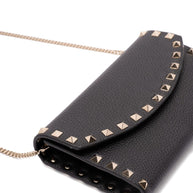Valentino Garavani Rockstud Leather Wallet On Chain - Black