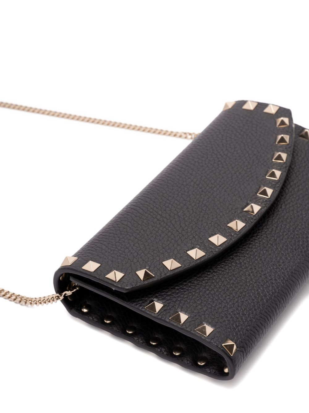 Valentino Garavani Rockstud Leather Wallet On Chain - Black