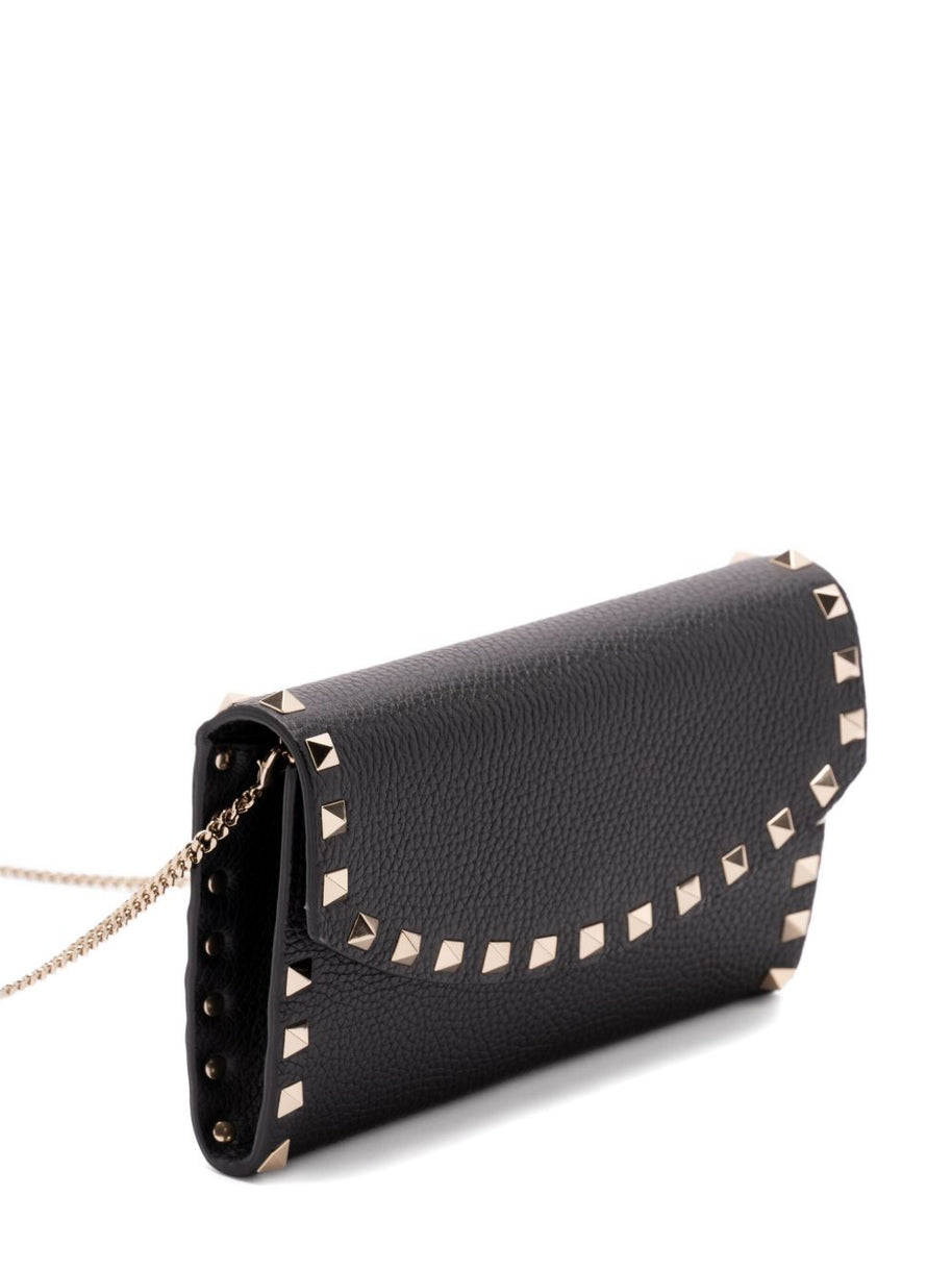 Valentino Garavani Rockstud Leather Wallet On Chain - Black