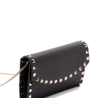 Valentino Garavani Rockstud Leather Wallet On Chain - Black