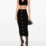 Balmain Buttoned Long Skirt - Black