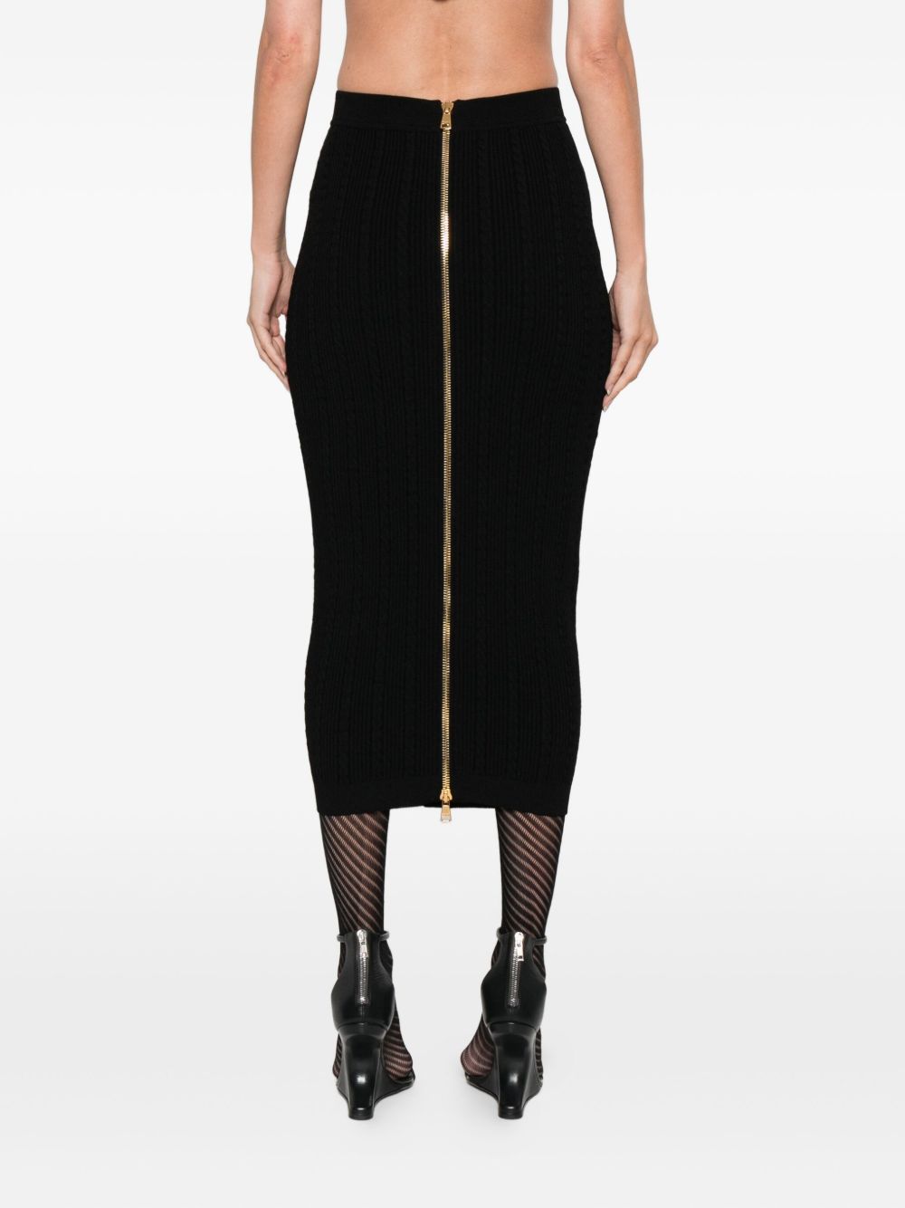 Balmain Cable-knit Button-front Midi Fitted Skirt