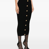 Balmain Buttoned Long Skirt - Black