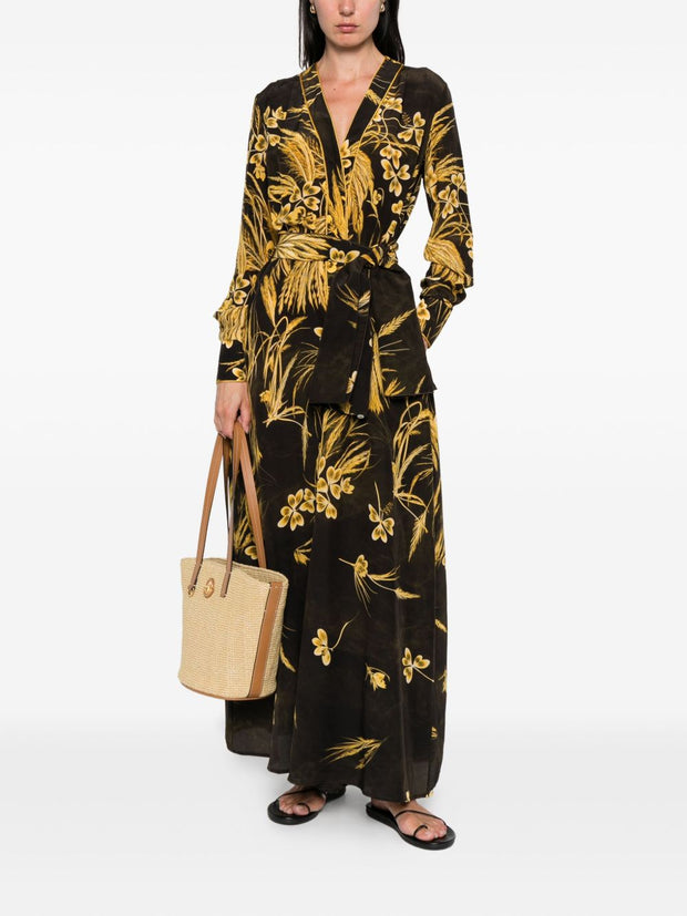 F.R.S . Silk Blend Printed Maxi Dress - Yellow